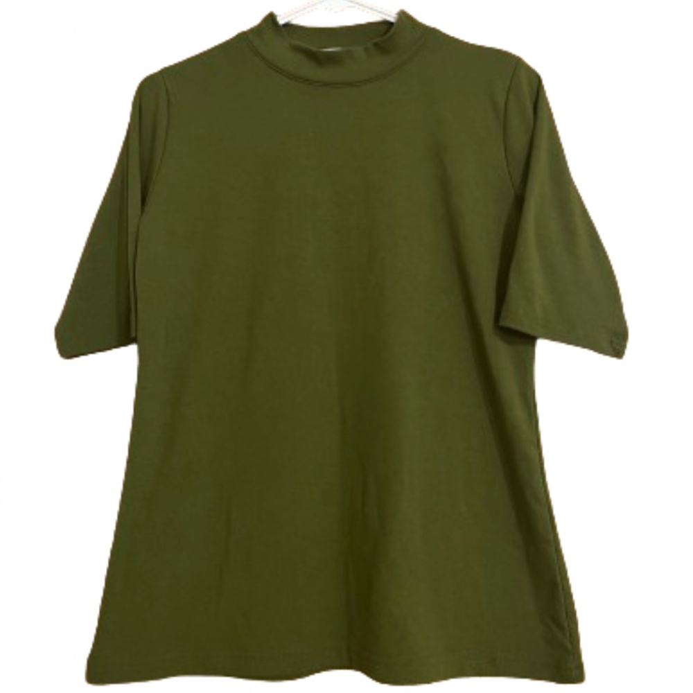 Women’s Green Mock Neck Short Sleeve Casual Shirt Sz-M